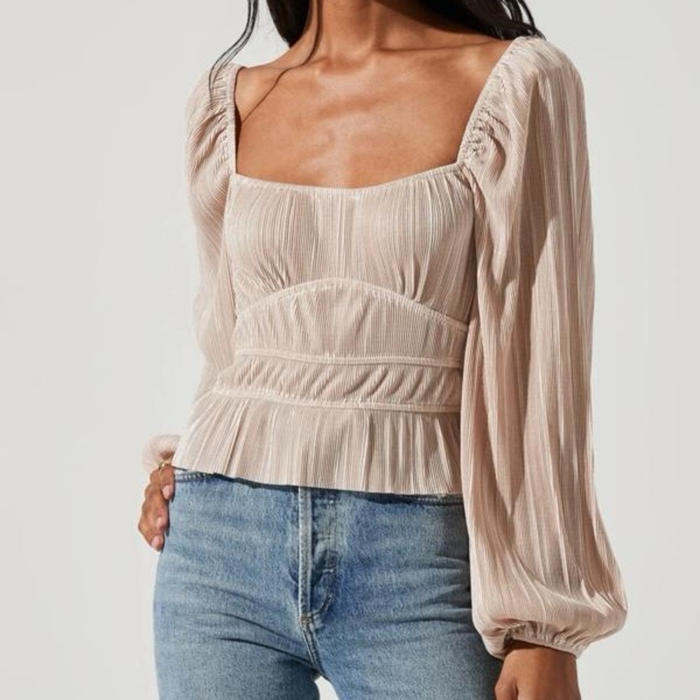 ASTR The Label Ziva Plisse Balloon Long Sleeve Blouse Size Large